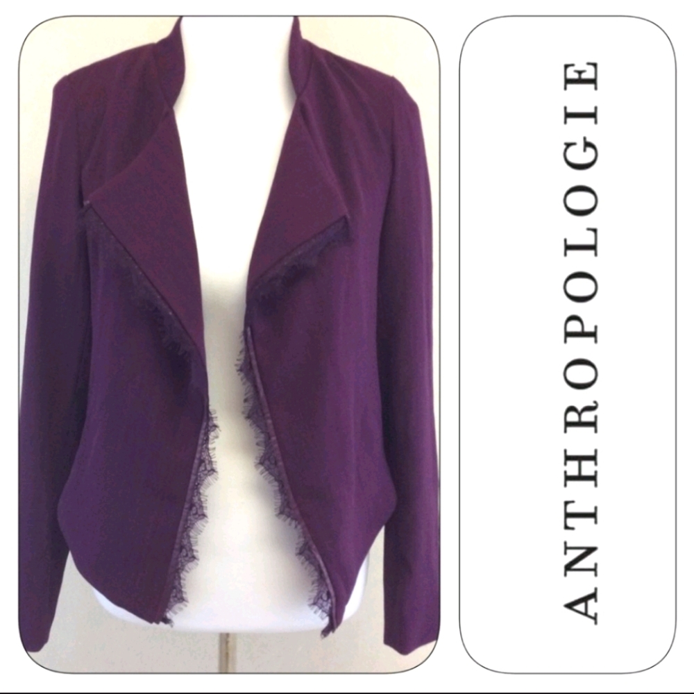 ANTHROPOLOGIE Elevenses Purple Lace Accent Blazer